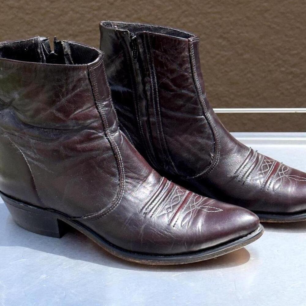 Burgundy Leather Zip Up Boots - Size 9 1/2 D